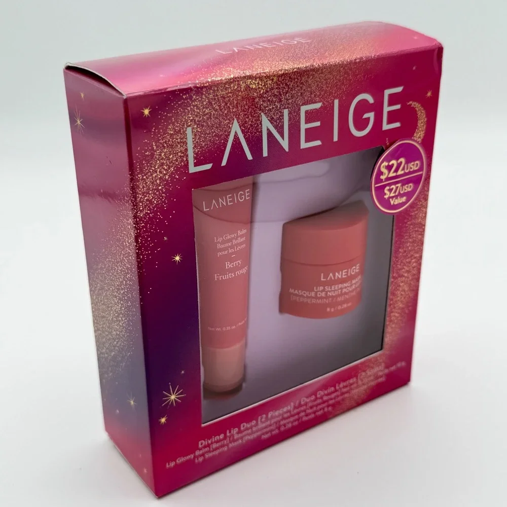 Laneige Divine Lip Duo Lip Glowy Balm & Sleeping Mask 2 Piece Gift Set New